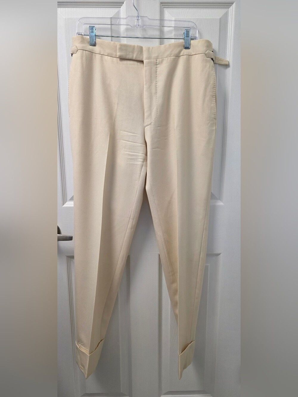 TOM FORD Ivory Cream Off White Wool Darted Trousers Pants Dress Slacks Adjustabl